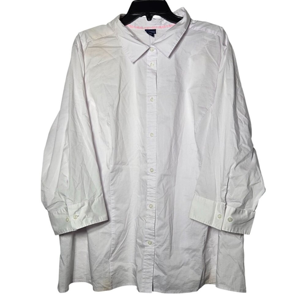 Basic Editions Womens White Button Front‎ Long Sleeve Top Plus SIze 4X Career